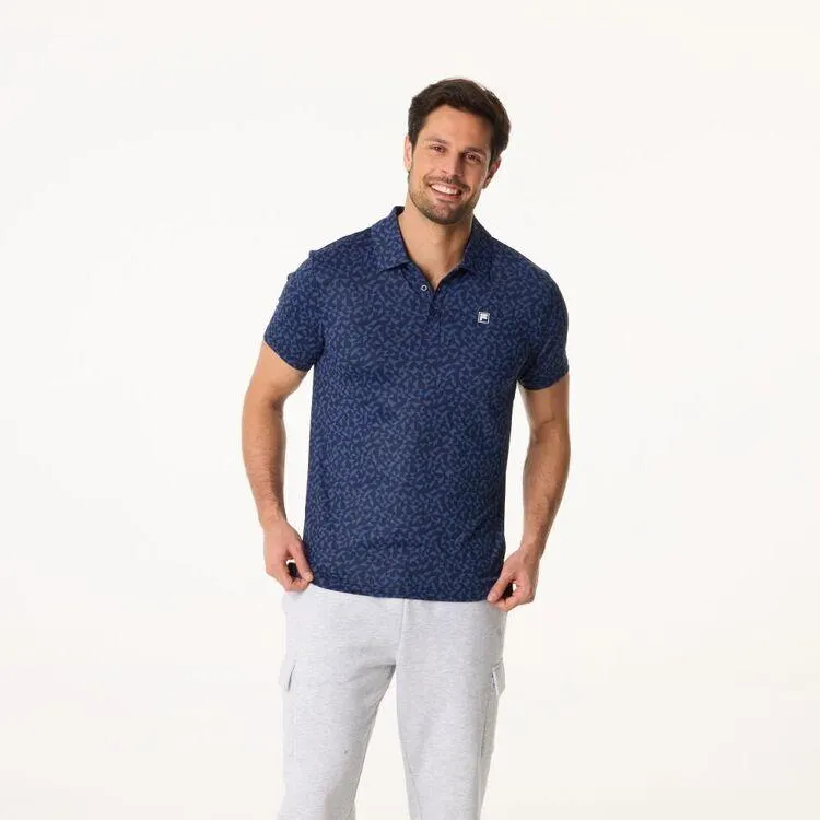 FILA Men's Baylor Quick Dry Geo Print Polo New Navy