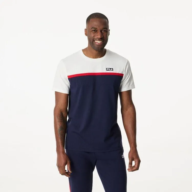 FILA Men's Milo Colour Blocked Crew Neck Tee Snow White