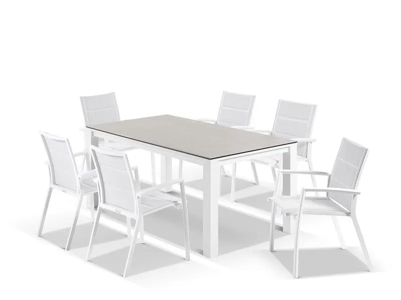 Adele Ceramic table with Sevilla Padded Chairs 7pc Outdoor Dining Setting
