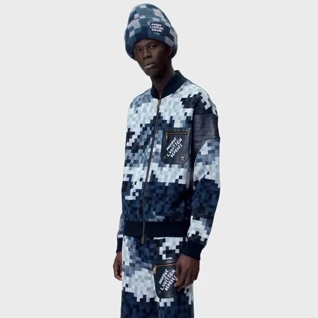 Hybrid Leather And Cotton Damier Blouson