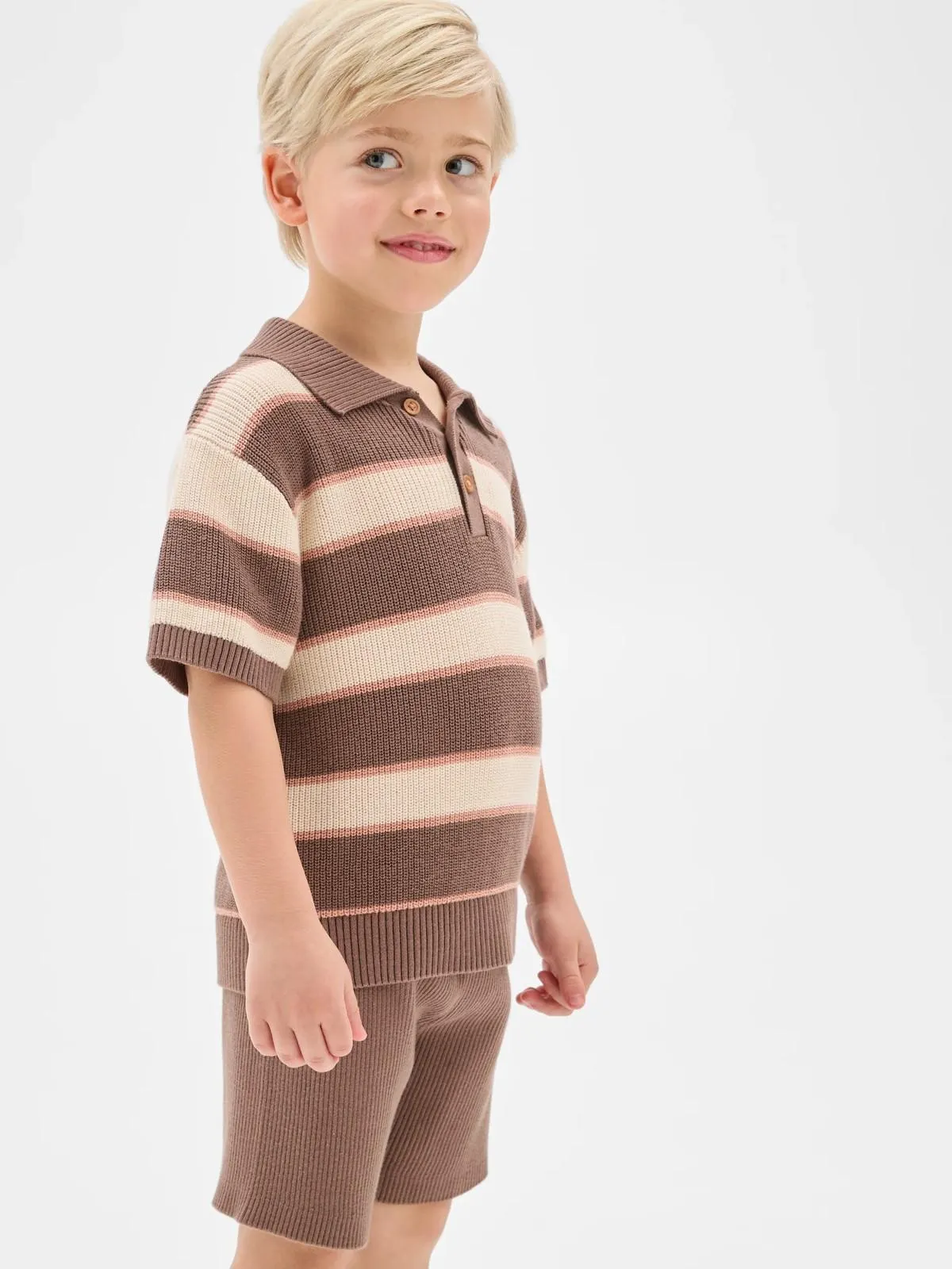 Australian Cotton Knit Polo and Short 2 Piece Set - Brown