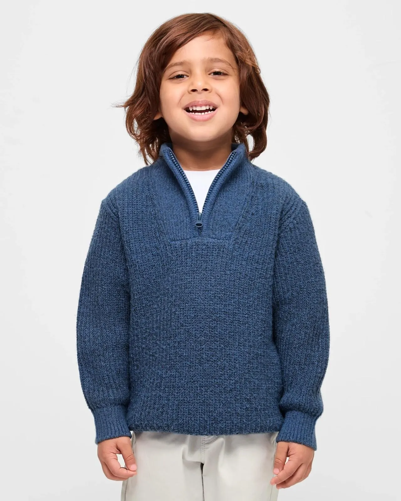 Qtr Zip Neck Knit Jumper - Blue