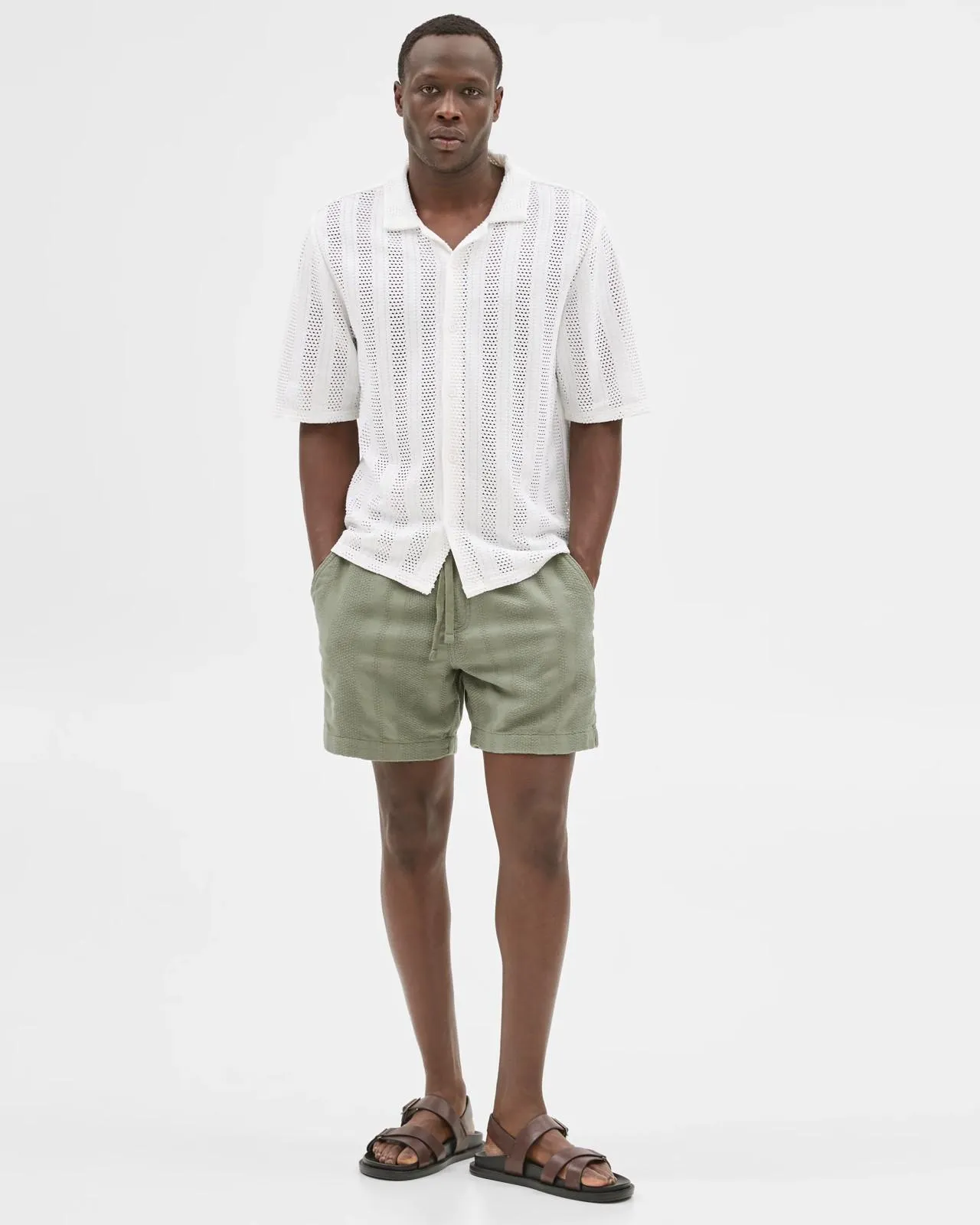 Australian Cotton Textured Knit Shorts - Commons - Khaki