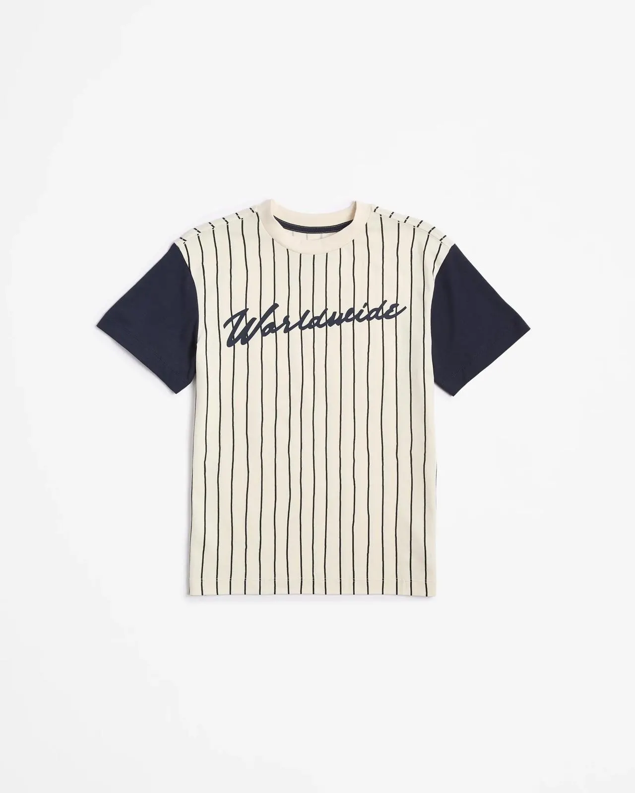 Australian Cotton Loose Fit Print T-shirt - Navy Stripe Worldwide