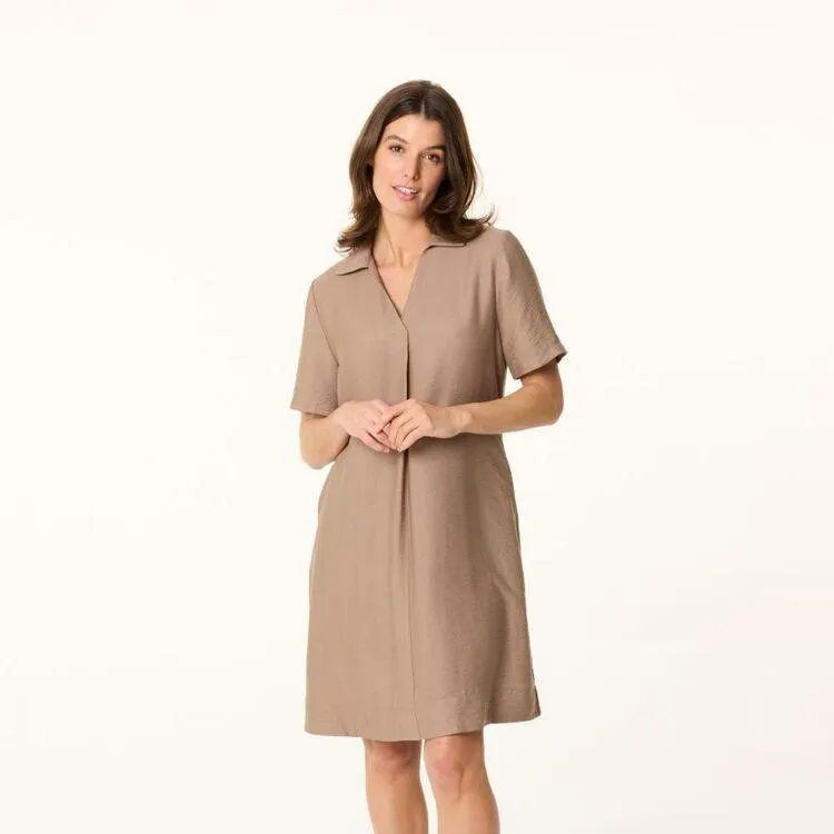 Khoko Smart Women's Notch Collar Tunic Dress Mocha