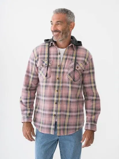 Lowes Hooded Polar Fleece Shirt Pink Grey Check