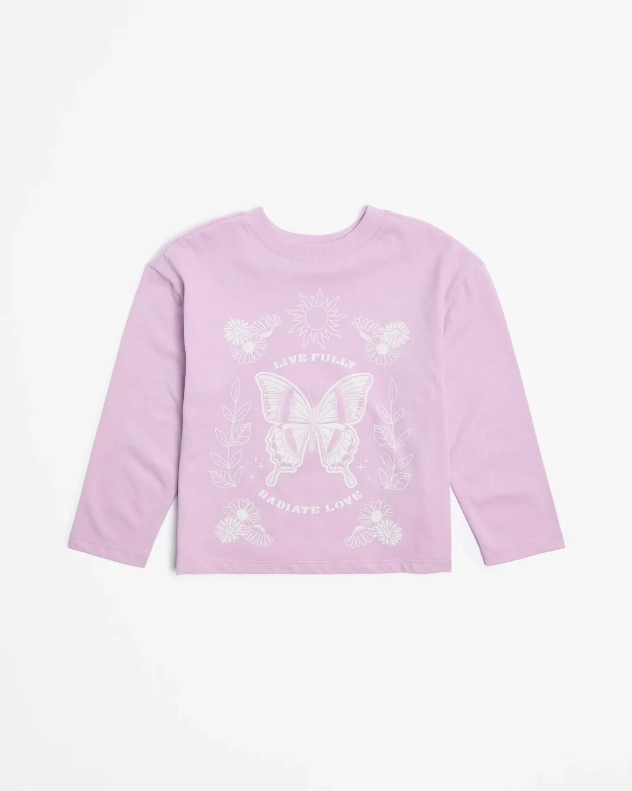 Australian Cotton Long Sleeve Printed Top - Purple Butterfly Floral