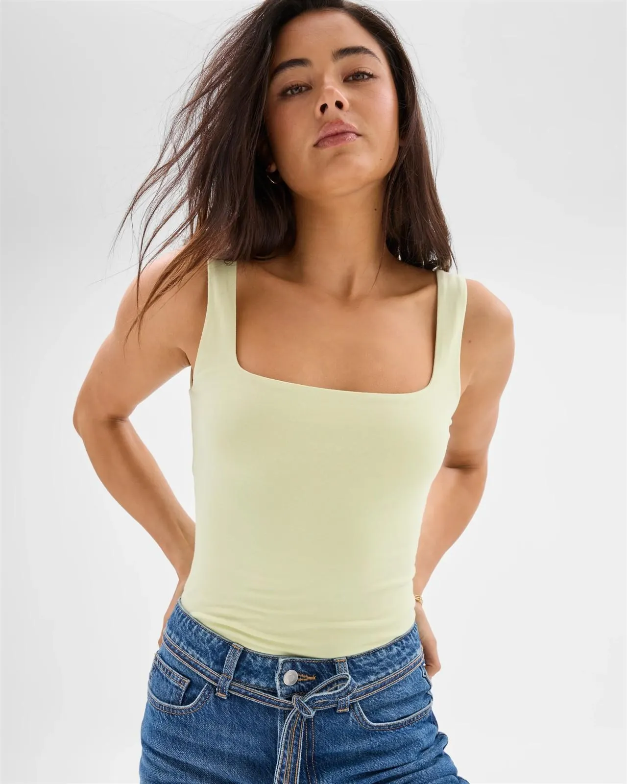 Australian Cotton Double Layer Square Neck Tank Top - Lily Loves - Seafoam