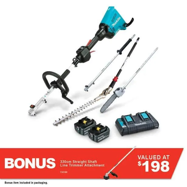 MAKITA 36V 2 x 5.0Ah Brushless Multi-Function Powerhead, Pole Saw & Hedge Trimmer Kit DUX60PSHPT2-B