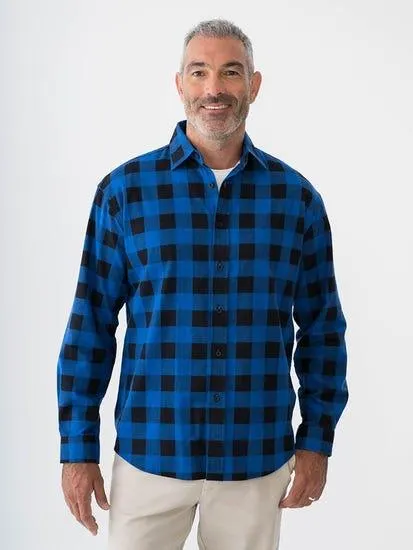 Long Sleeve Buffalo Check Flannel Shirt Blue Navy