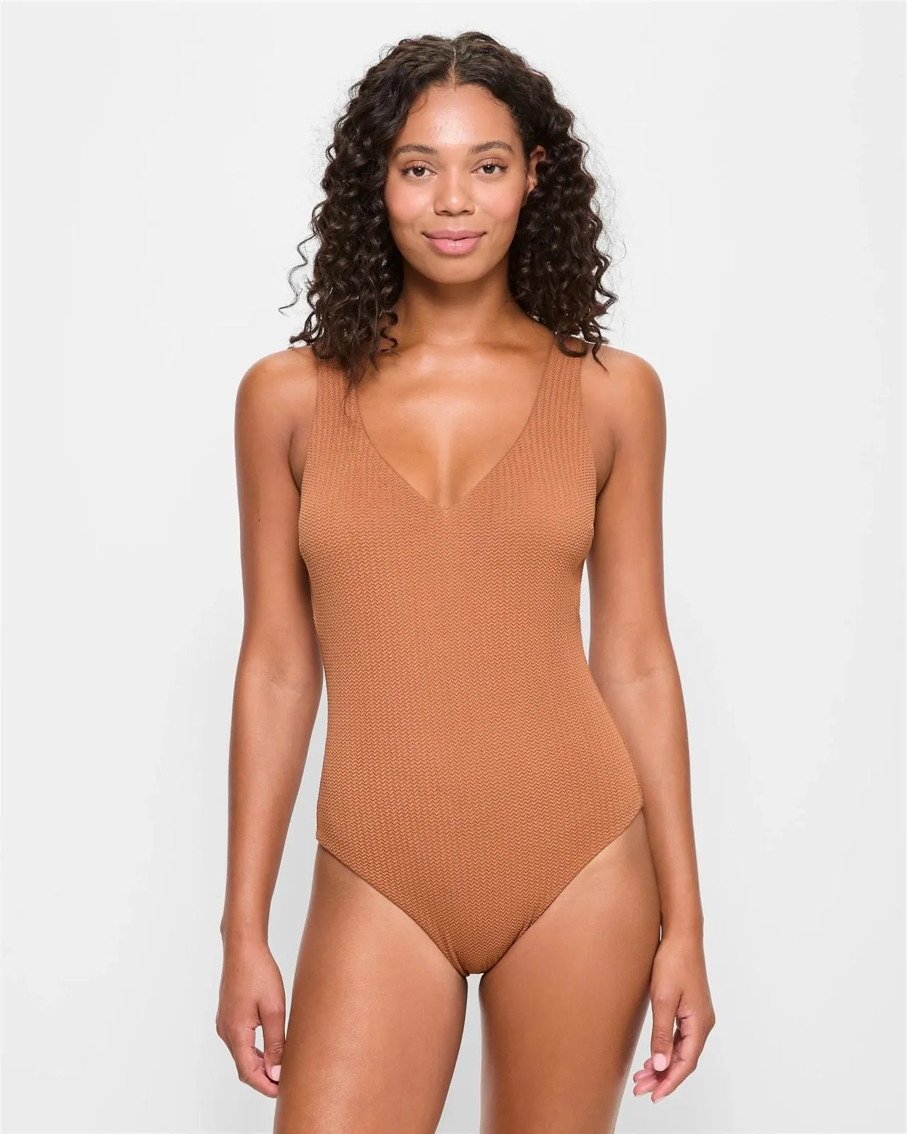 Textured V-Neck One Piece Swim Bathers