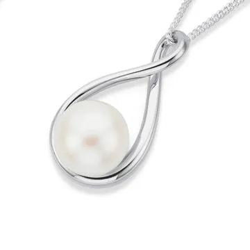 Silver Cultured Freshwater Pearl Pear Loop Pendant