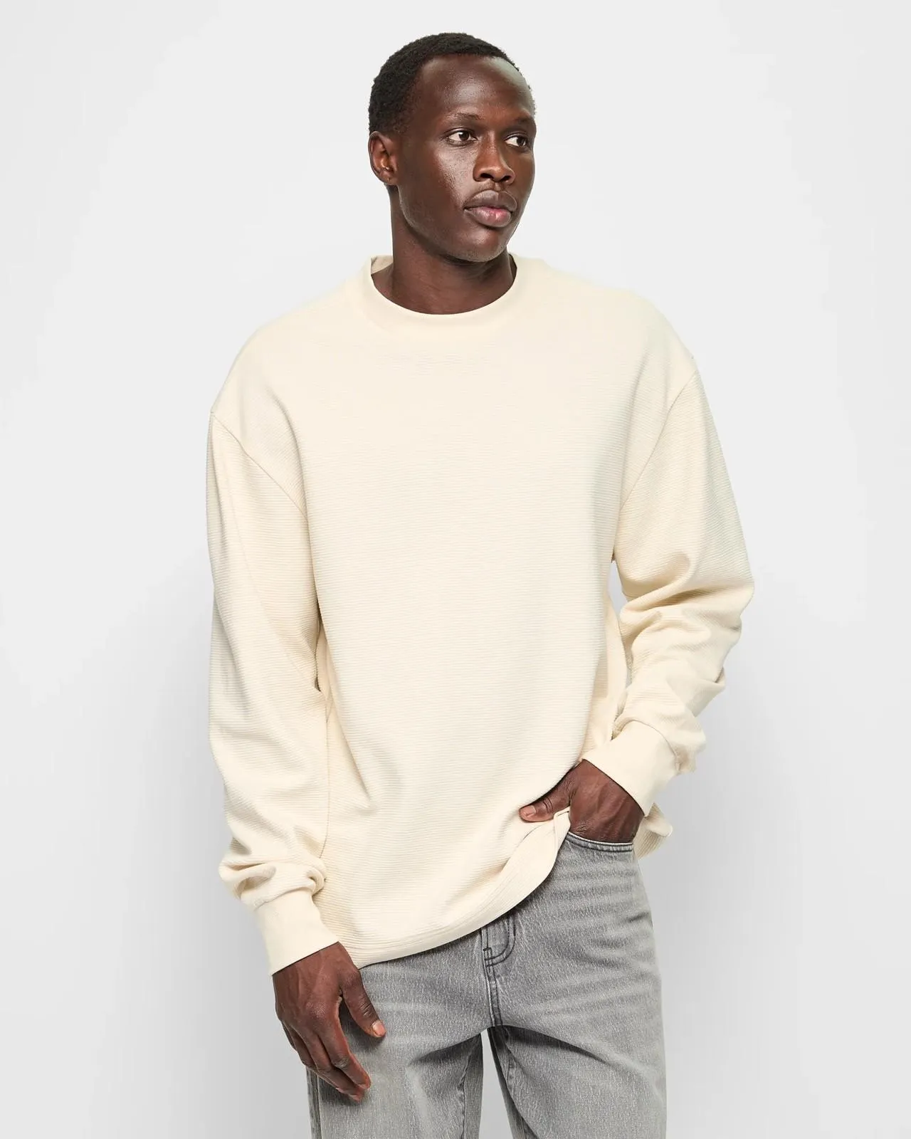 Australian Cotton Textured Long Sleeve T-Shirt - Commons - Beige