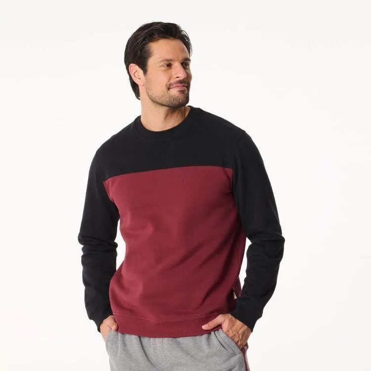 JC Lanyon Essentials Men's Hamley Splice Crew Neck Fleece Jumper Black & Portofino