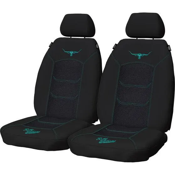 R.M.Williams Aqua Jacquard Seat Covers Black/Aqua Adjustable Headrests Airbag Compatible