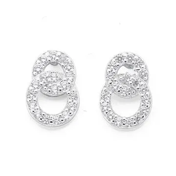 Silver Double CZ Circle Earrings