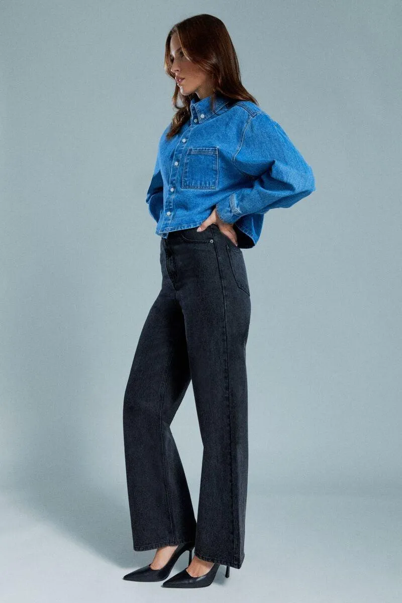 cindy wide full leg jean in washed black
