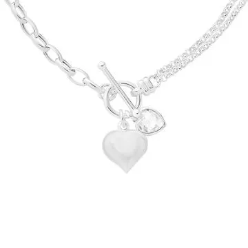 Silver Duo Belcher CZ Heart Fob Bracelet
