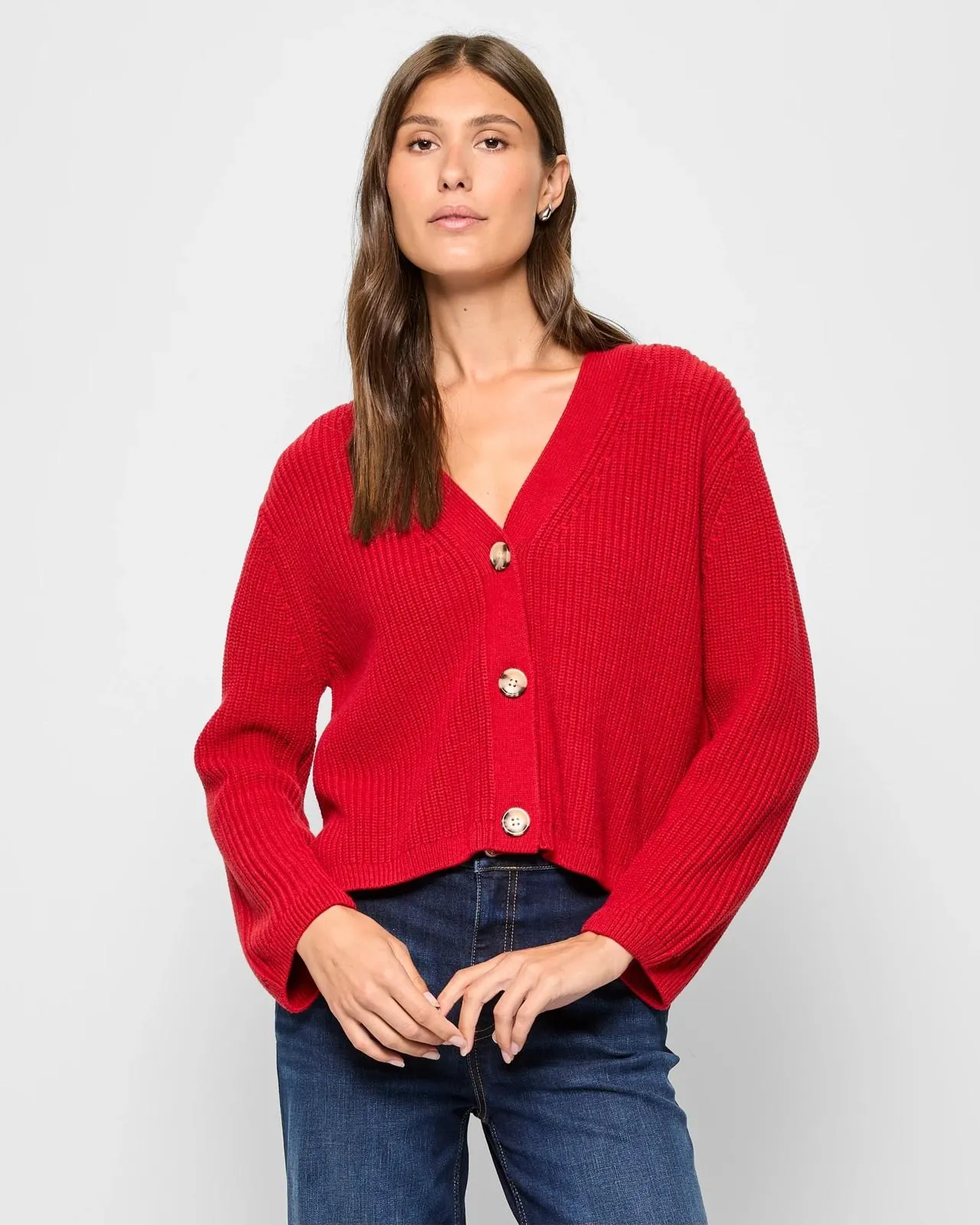 Australian Cotton Blend V-Neck Cardigan - Chilli