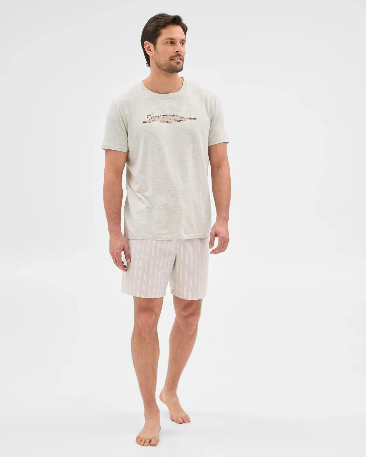 Mens Australian Cotton Blend Jersey Top Oxford Shorts Pyjama Set