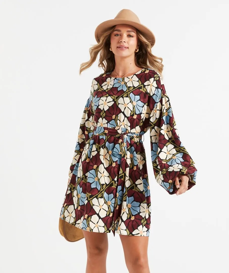 SONJA LINEN BLEND PRINTED MINI DRESS