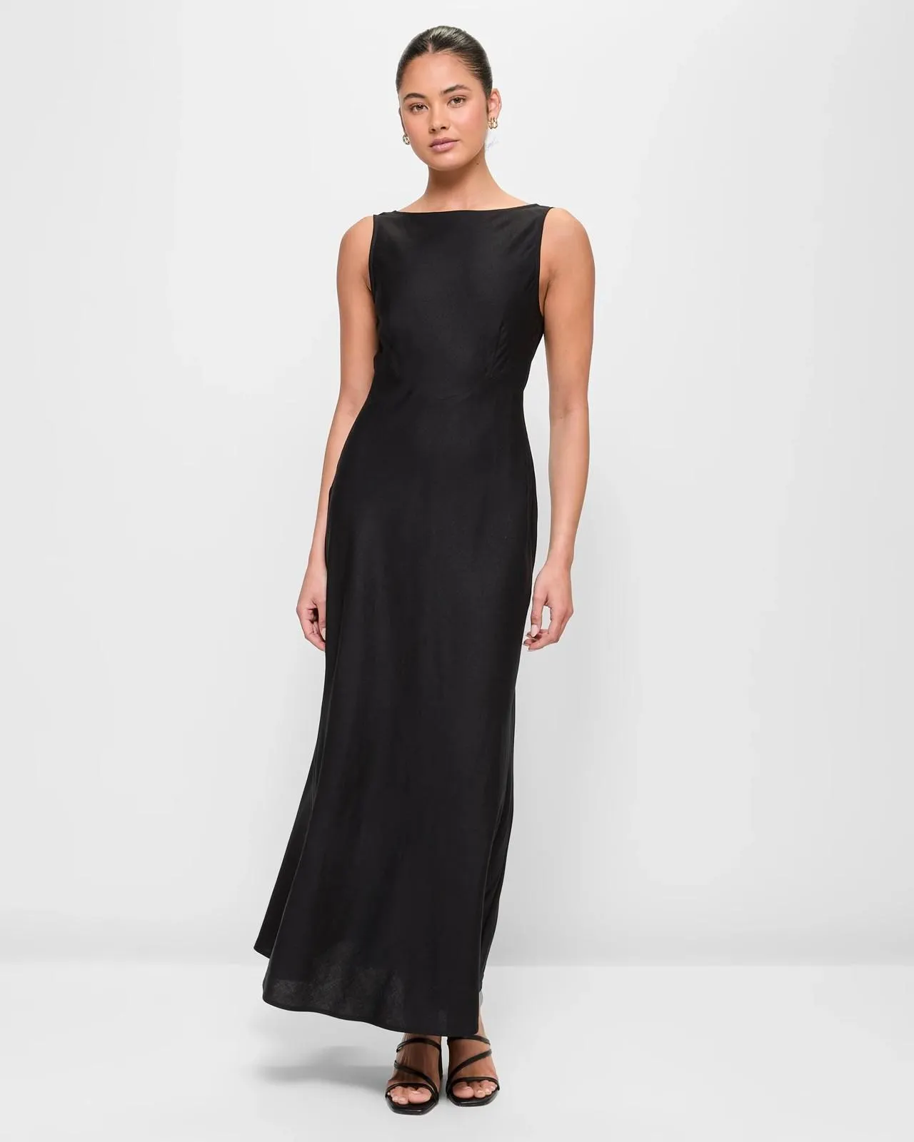 European Linen Blend Low Back Midi Dress - Lily Loves - Black