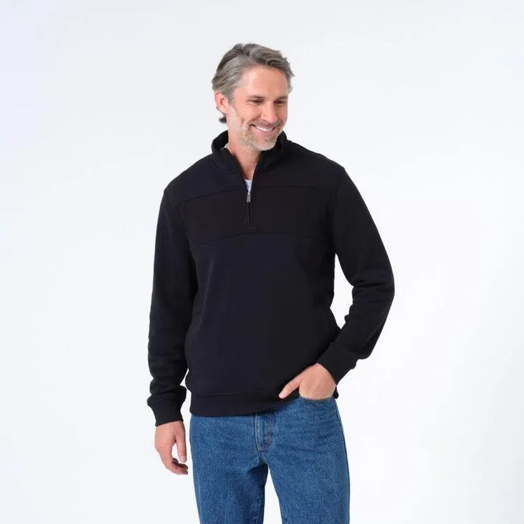 JC Lanyon Men's Gisborne Chest Rib 1/4 Zip Fleece Black