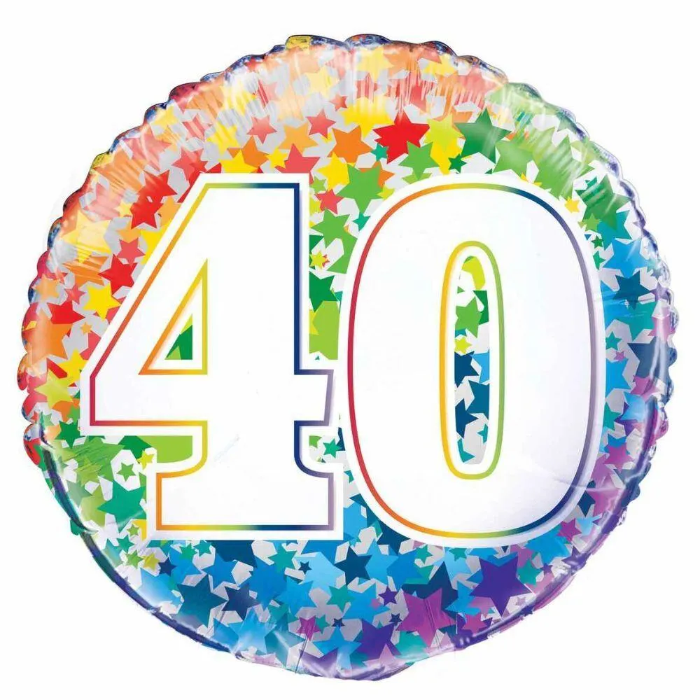 Balloon Foil 45cm Age 40 Rainbow Stars Ea