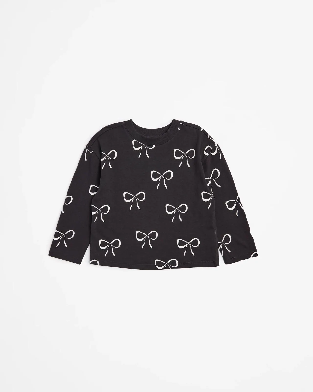 Australian Cotton Long Sleeve Printed Top - Charcoal Bow