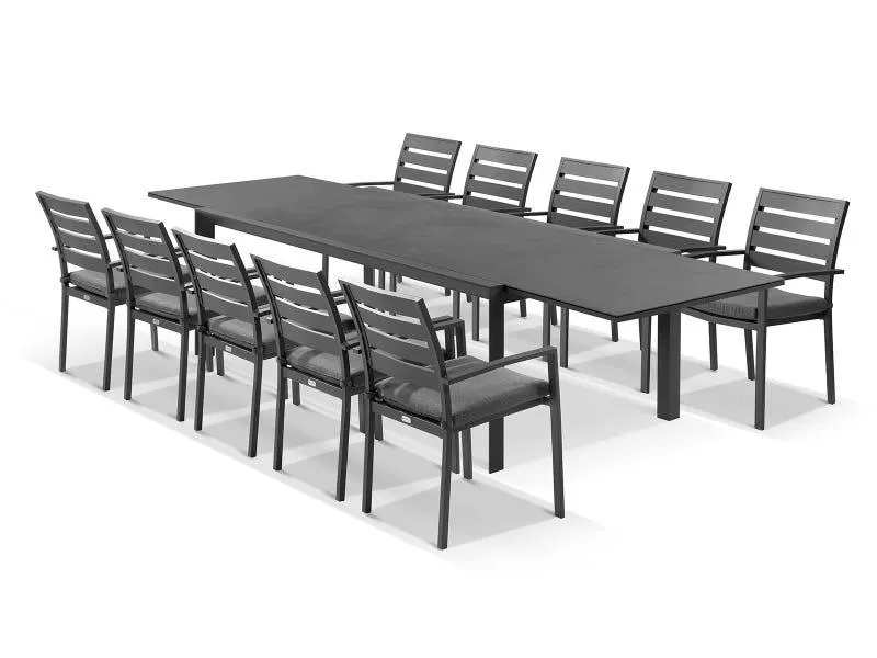 Adele Ceramic Extension Table with Twain Chairs 11pc Outdoor Dining Setting