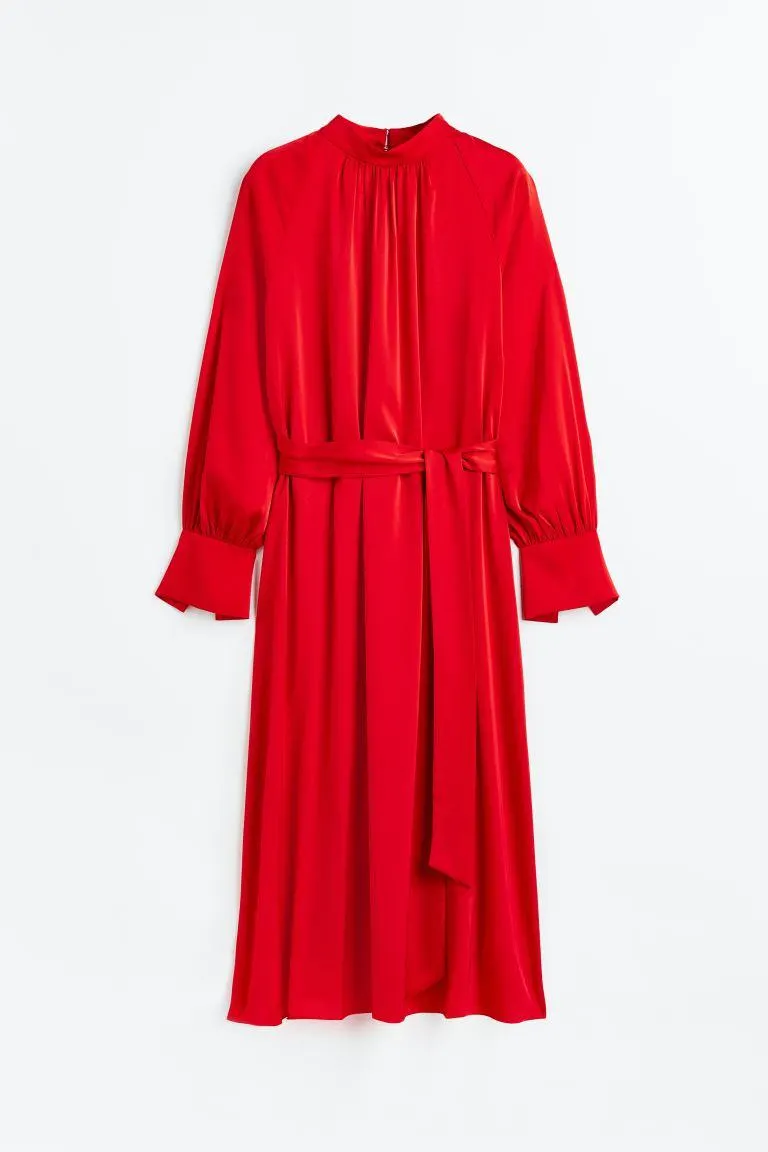 Tie Belt Satin Dress