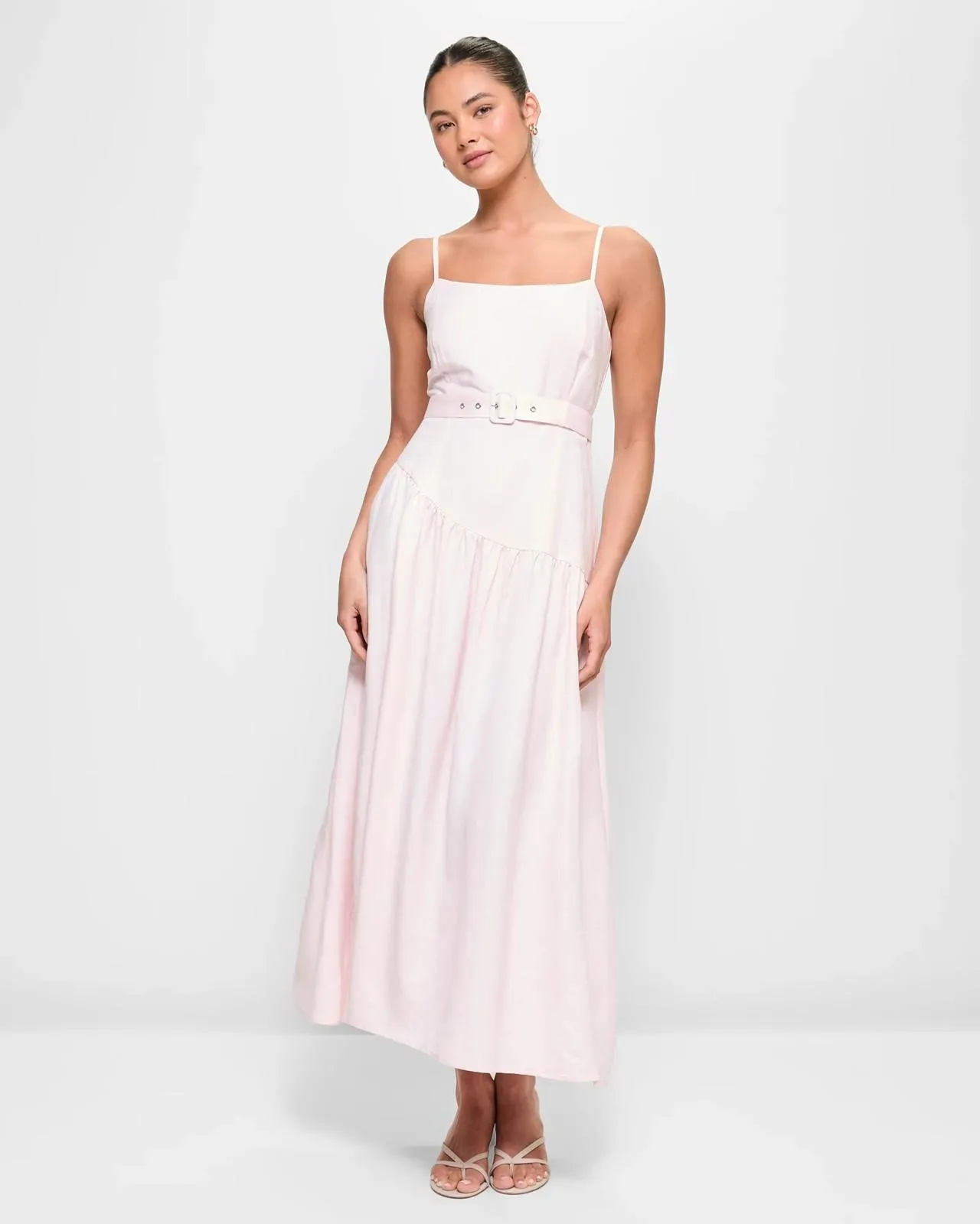European Linen Blend Belted Corset Midi Dress - Lily Loves