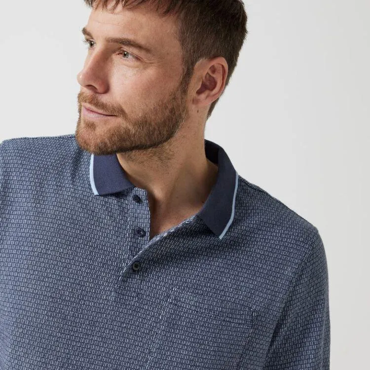 JC Lanyon Men's Dash Textured Jersey Cotton Polo Navy
