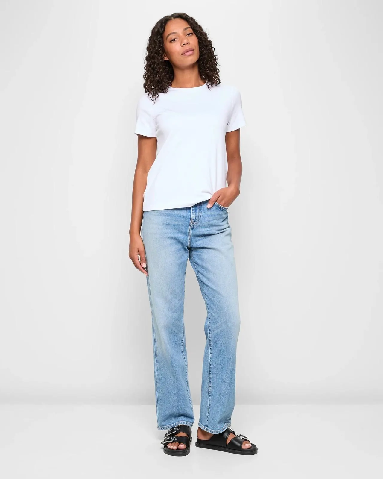 High Rise Full Length Straight Denim Jeans - Bella - Bright Blue