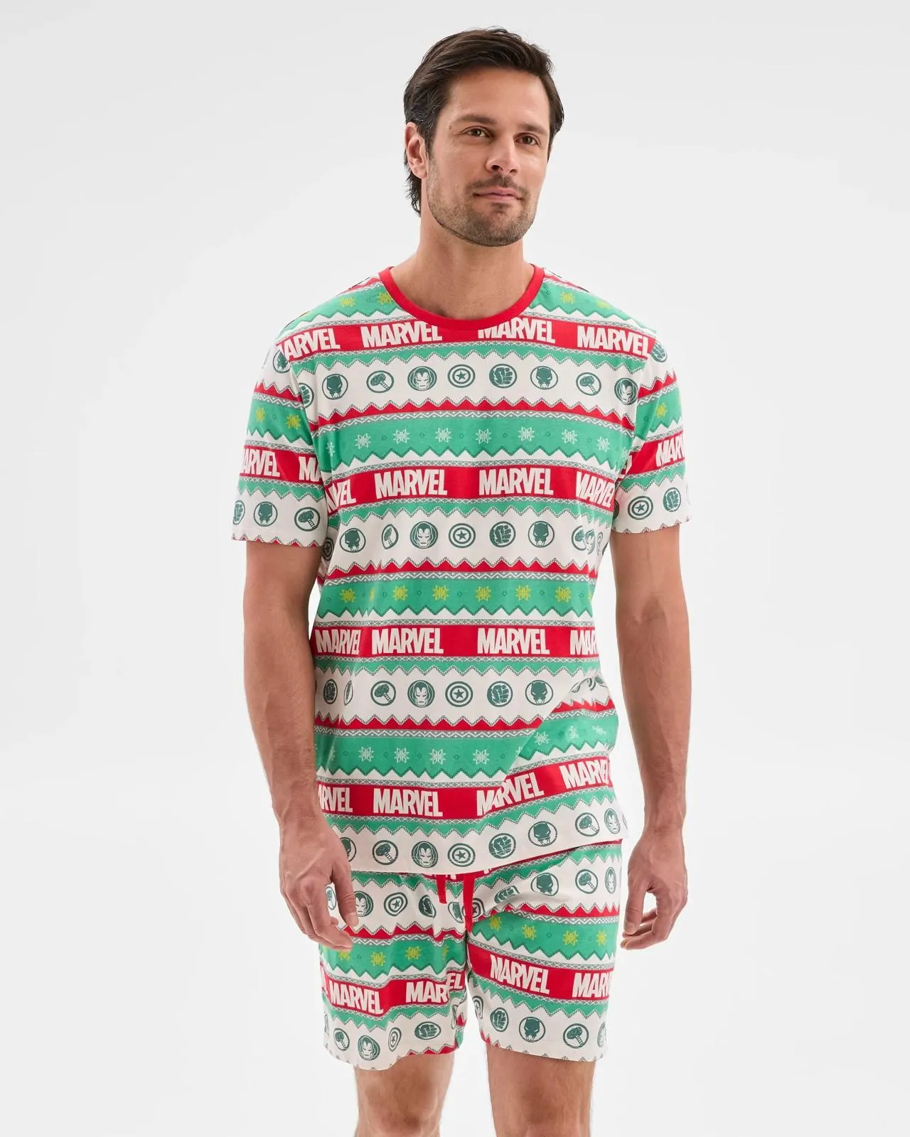 Marvel Christmas Mens Australian Cotton Short Pyjama Set