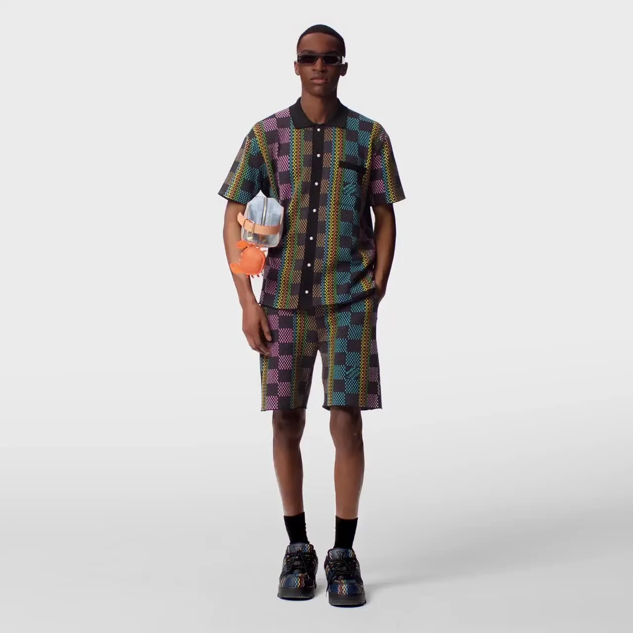 Damier Short-Sleeved Cotton Knit Shirt