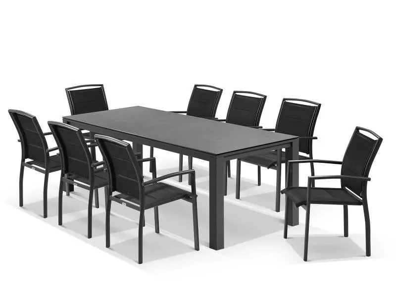 Adele Ceramic table with Verde Chairs 9pc Outdoor Dining Setting