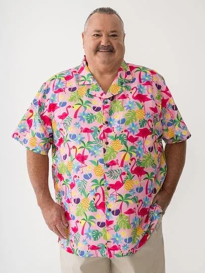 Big Mens Hawaiian Flamingo Print