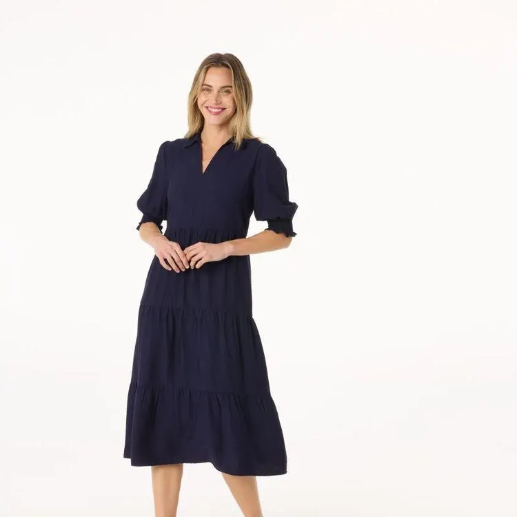 Khoko Edition Women's Midi Tiered Dress Indigo