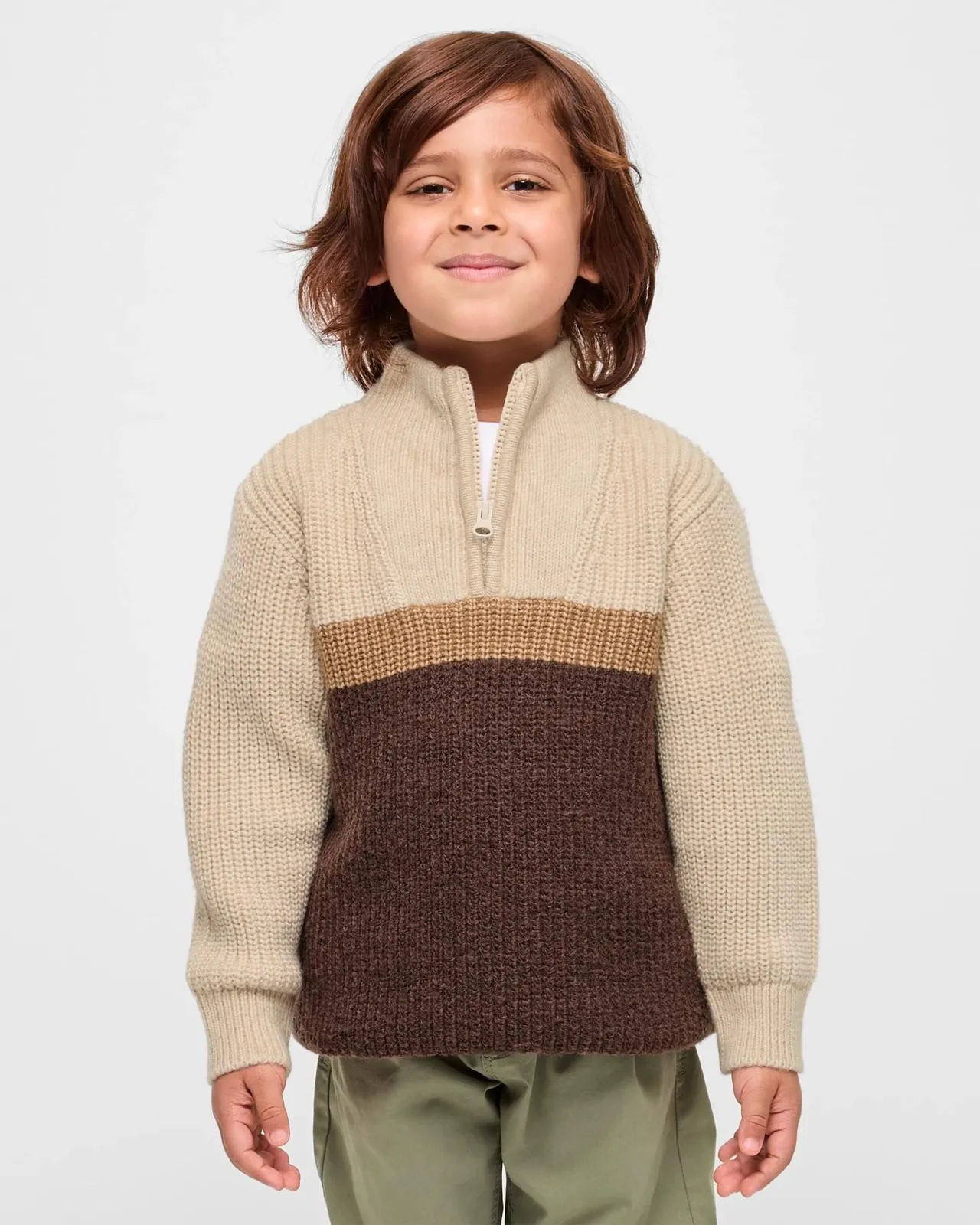 Qtr Zip Neck Knit Jumper - BrownTan