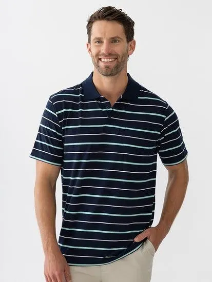 Lowes Short Sleeve Stripe Polo Navy Mint White