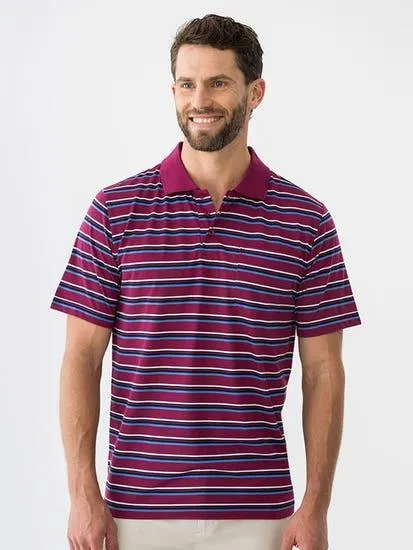 Lowes Short Sleeve Stripe Polo Magenta Blue Navy White