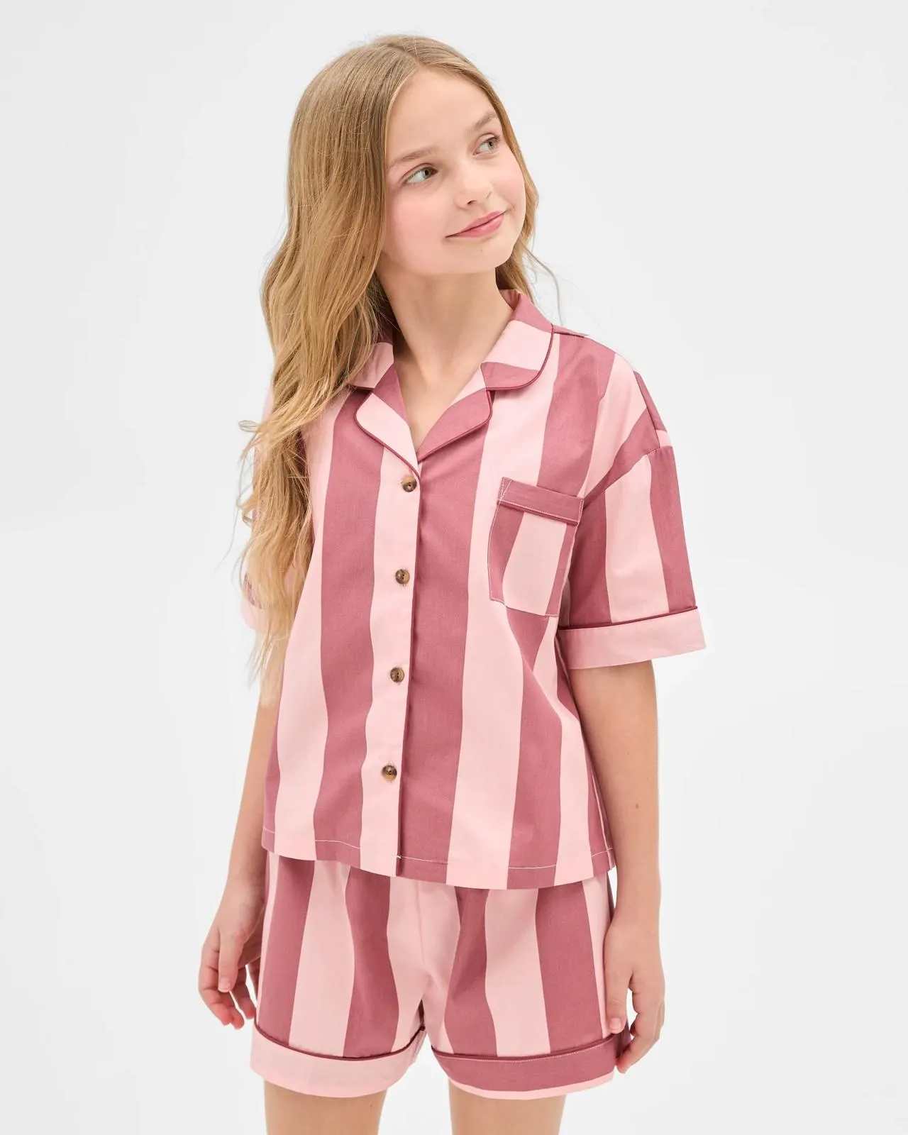 Australian Cotton Older Girls Short Pyjama Set - Pink Stripe