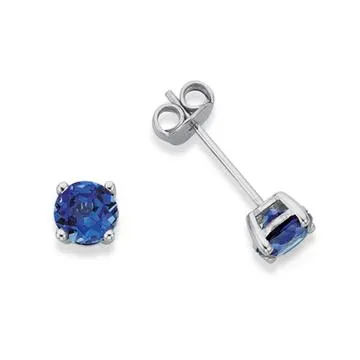 9ct White Gold Created Ceylon Sapphire Stud Earrings