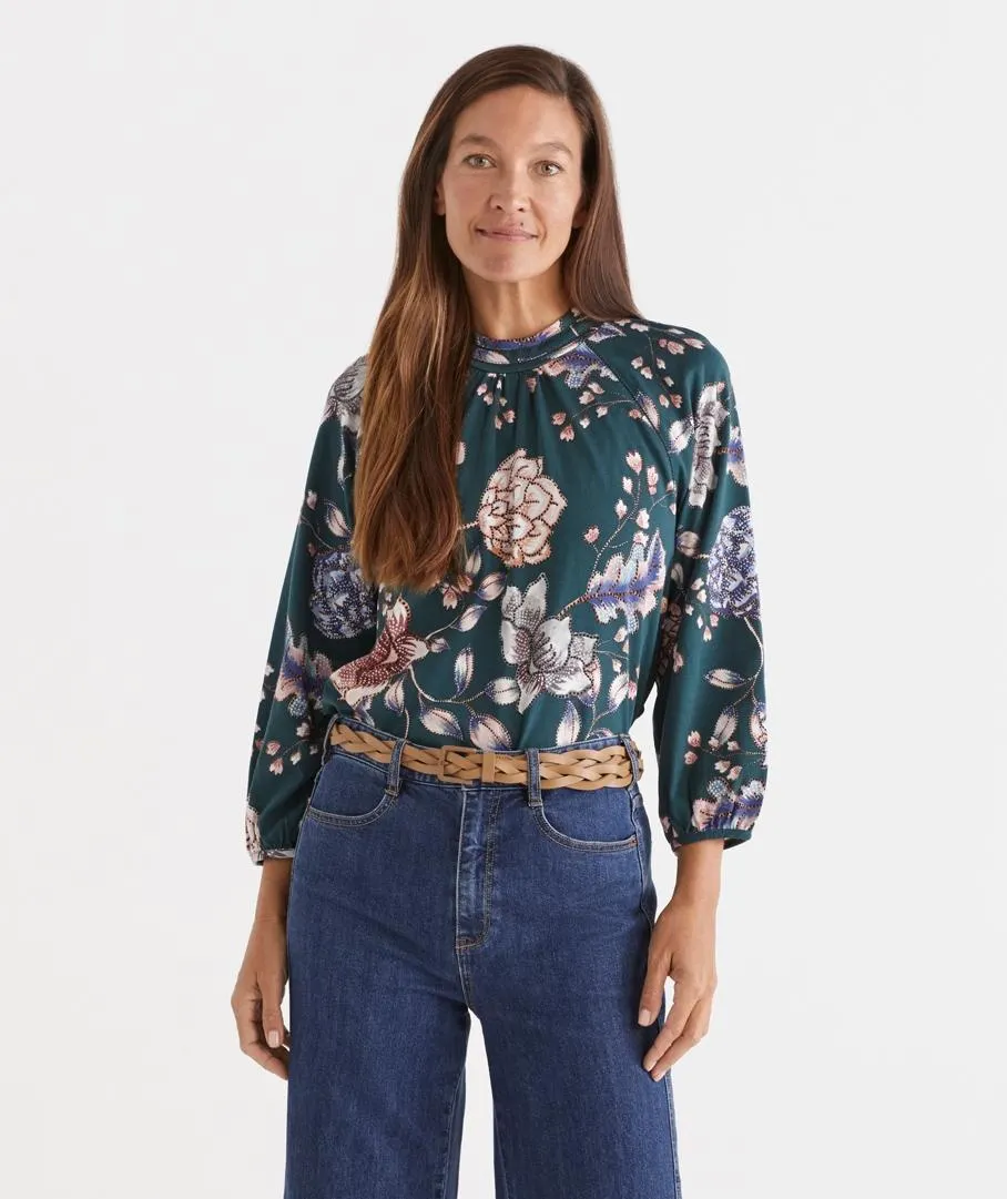 Spotted Floral Trim Top