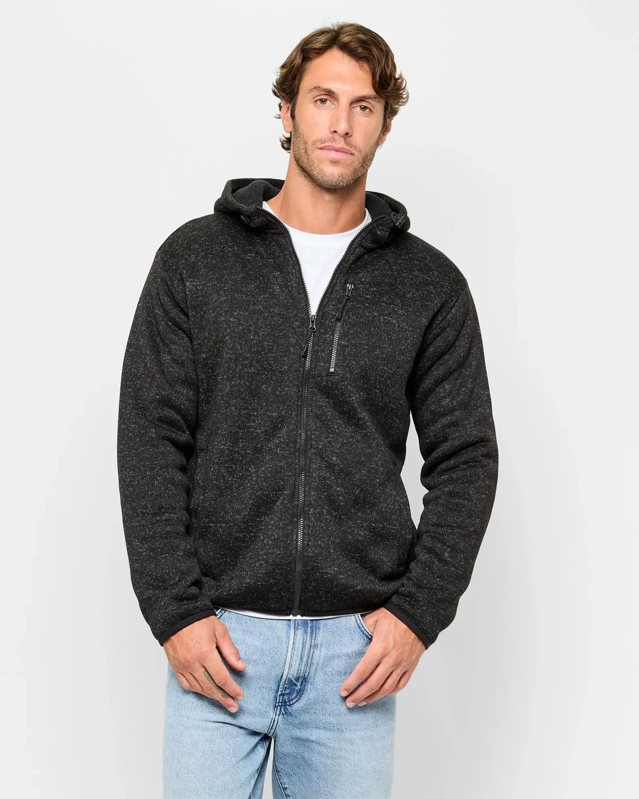 Teddy Zip Through Hoodie - Black