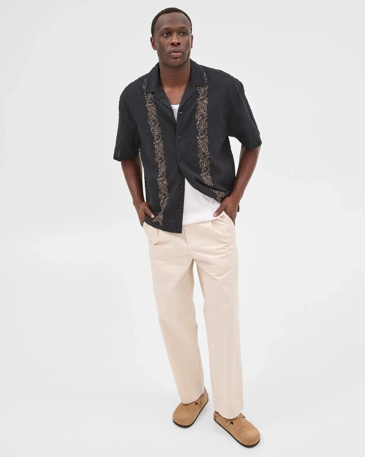 Australian Cotton Rich Short Sleeve Shirt - Commons - Paisley Black