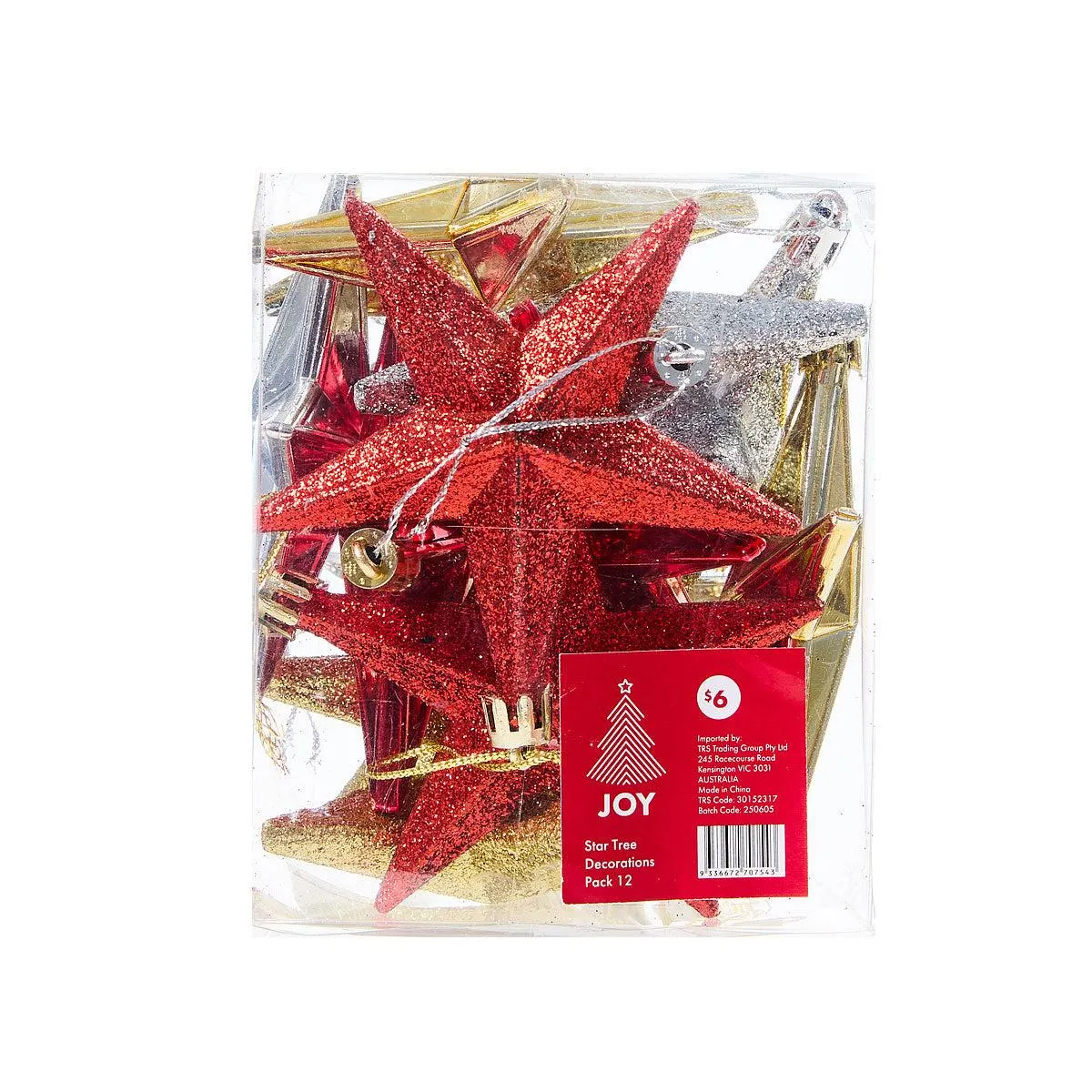 Christmas Tree Decoration Matte Glittered Stars 12pk