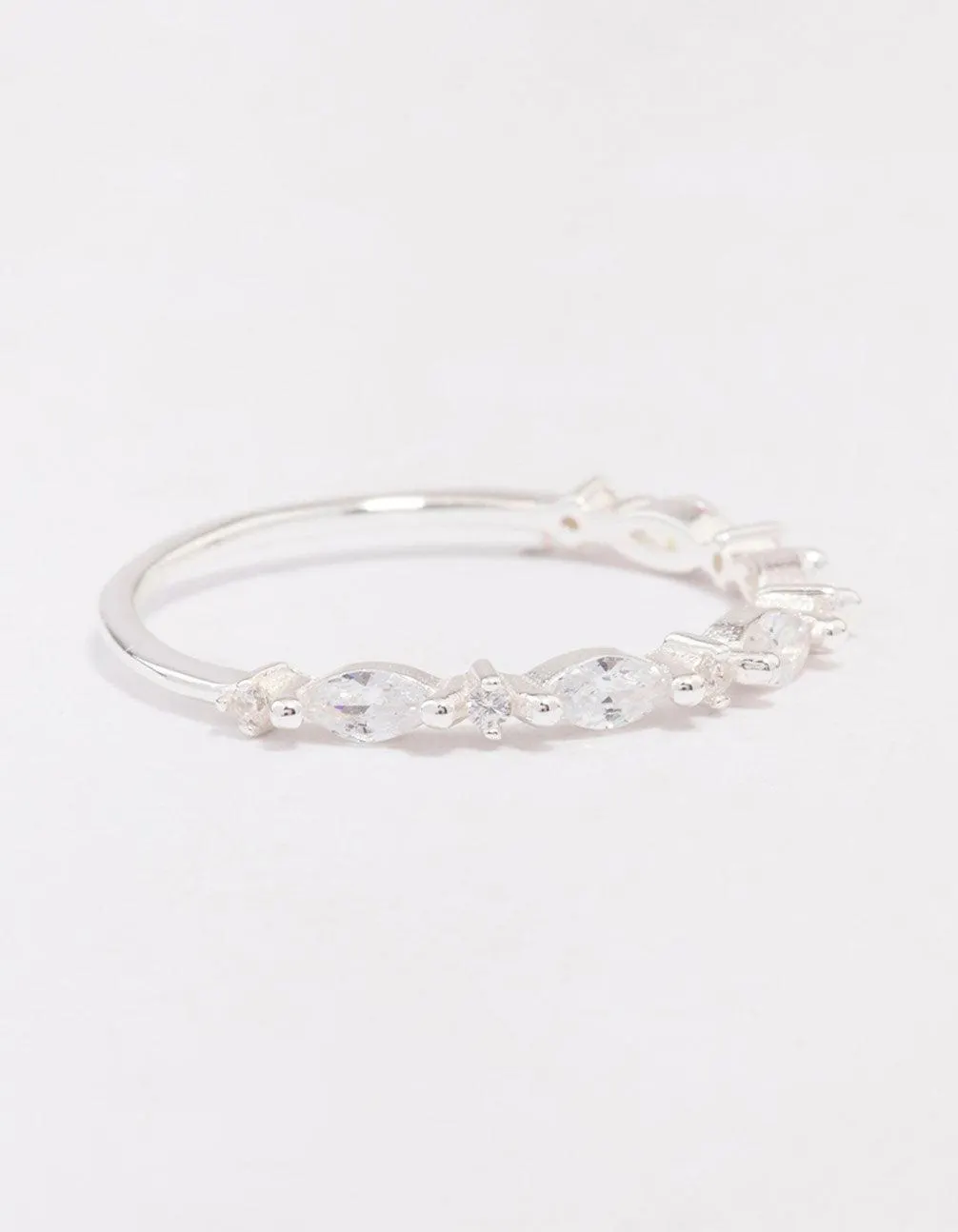 Sterling Silver Cubic Zirconia Alternating Marquise Round Ring