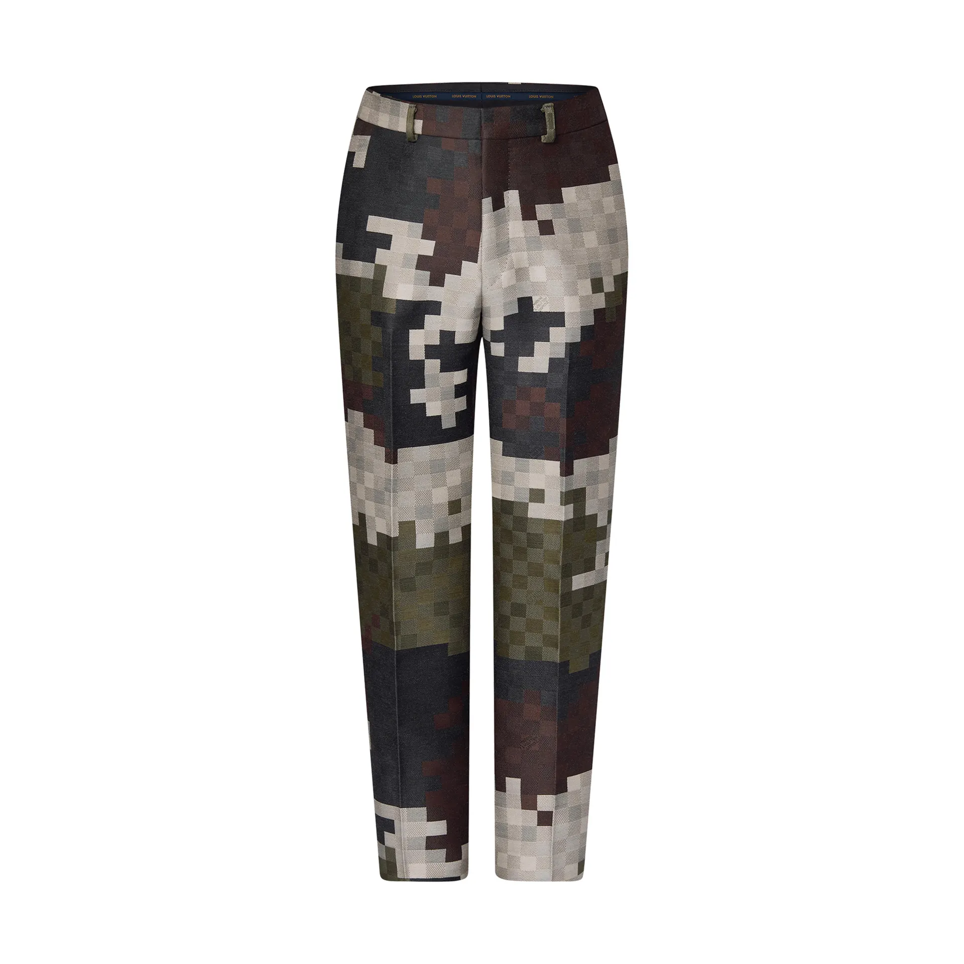 Tailored Cotton Damier Cigarette Pants